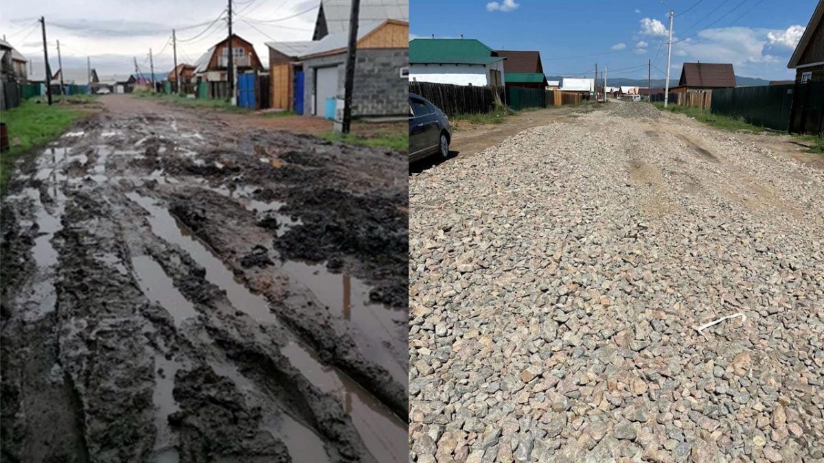 В Улан-Удэ отсыпали дорогу, где машины тонули в грязевых ловушках