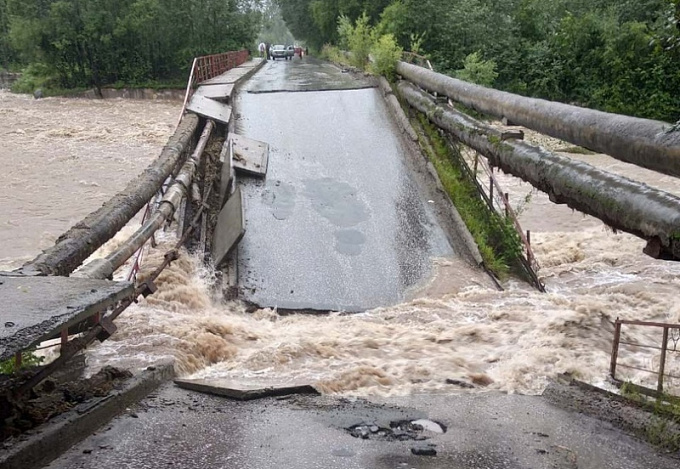 В Байкальске из-за подъема воды в реке разрушился мост (ВИДЕО) 